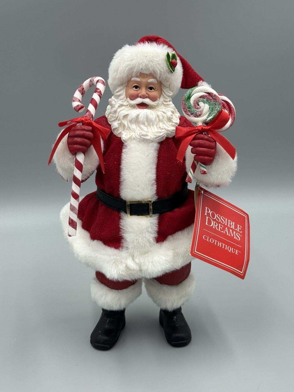 Dept 56 Possible Dreams Clothtique Peppermint Santa Figurine 11” Tall